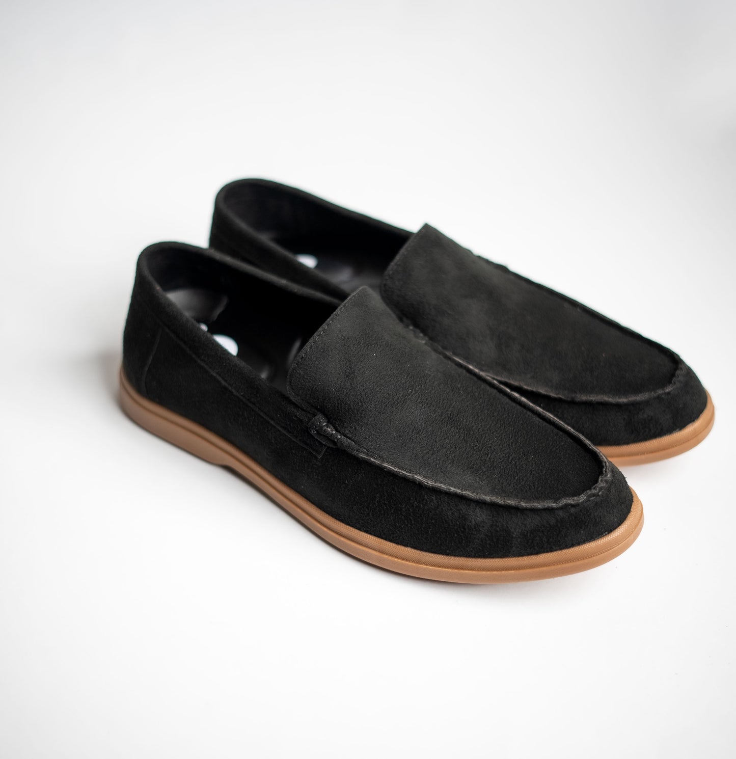 Black Suede Penny Loafers With Honey Sole