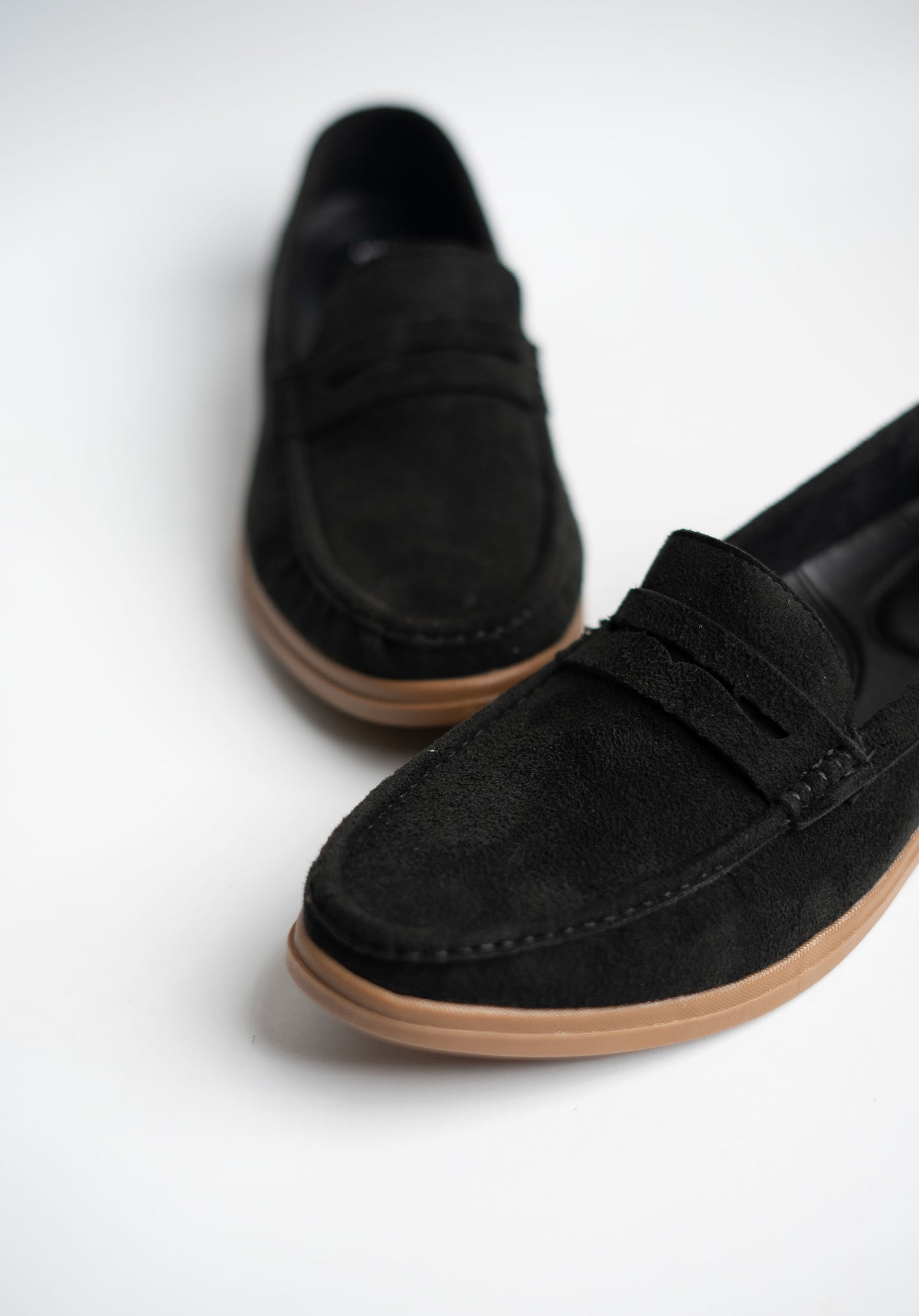 Black Tie Suede Penny Loafers With Honey Sole