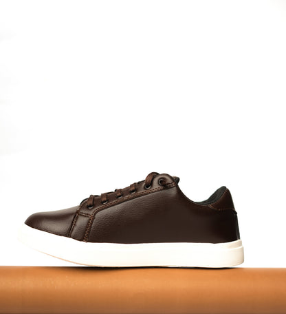 Brown leather sneaker on a white background