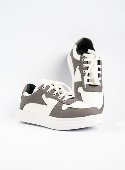 Gray and white sneakers on a white background