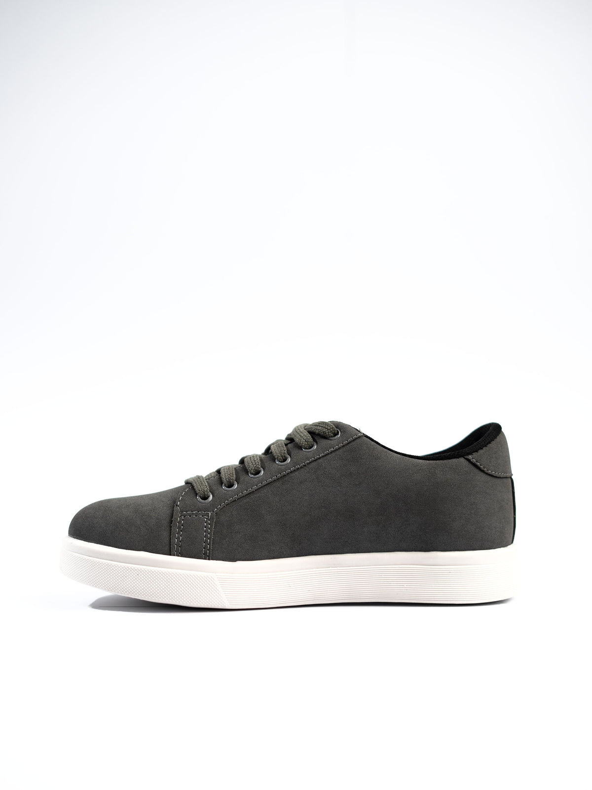 Gray sneaker with white sole on a white background